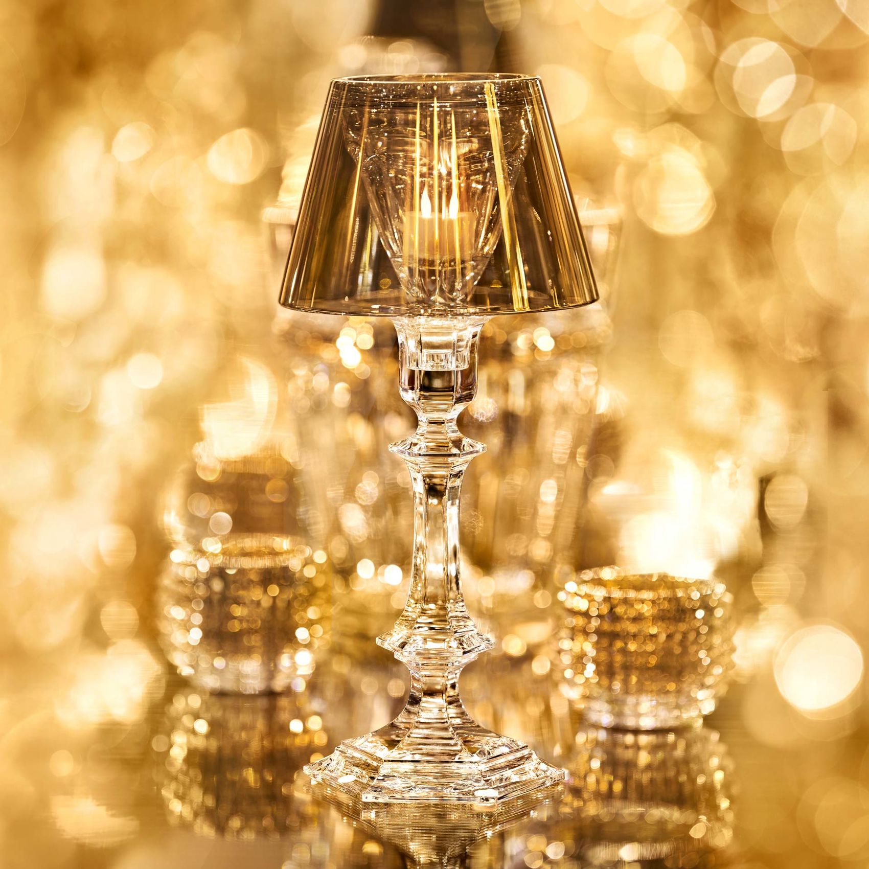 Baccarat Crystal, Harcourt Our Fire Crystal Candleholder with Gold Shade